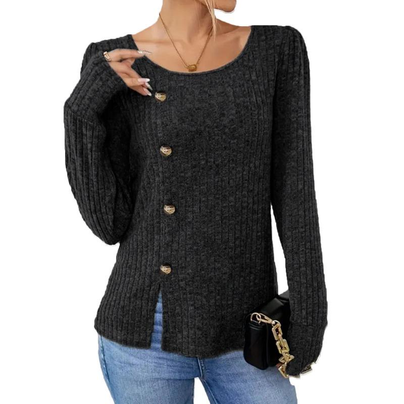 HNXC Women's Fashion Casual Solid Color Print Long Sleeve O Neck Blouses & Shirts