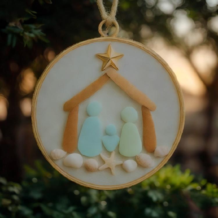 Acrylic Christmas Tree Ornament Decorative Sea Glass Coastal Holiday Accent Pendant Unique Religious Gift