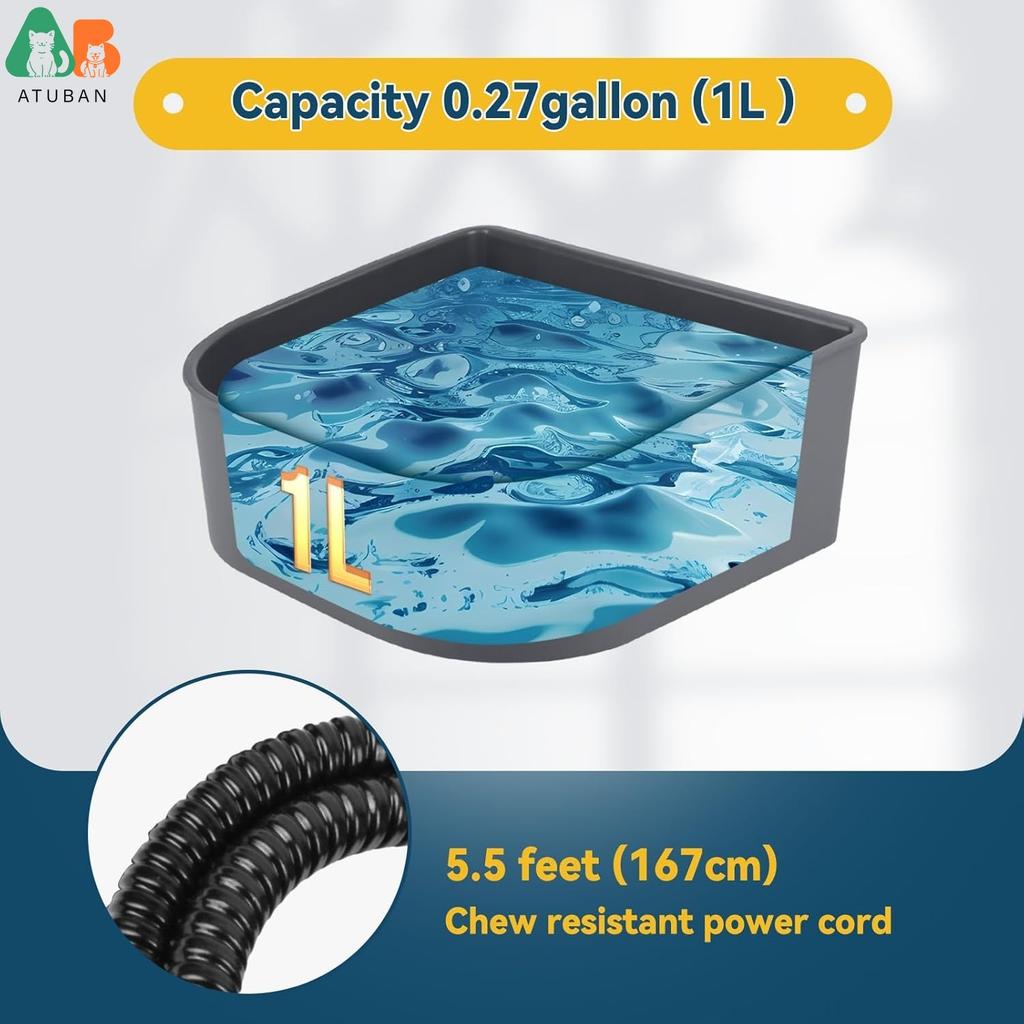 ATUBAN Heated Water Bowl for Indoor Pet, Hanging Dog Water Bowl for Kennel No Spill Heated Bowl for Chicken Cats Rabbits Birds
