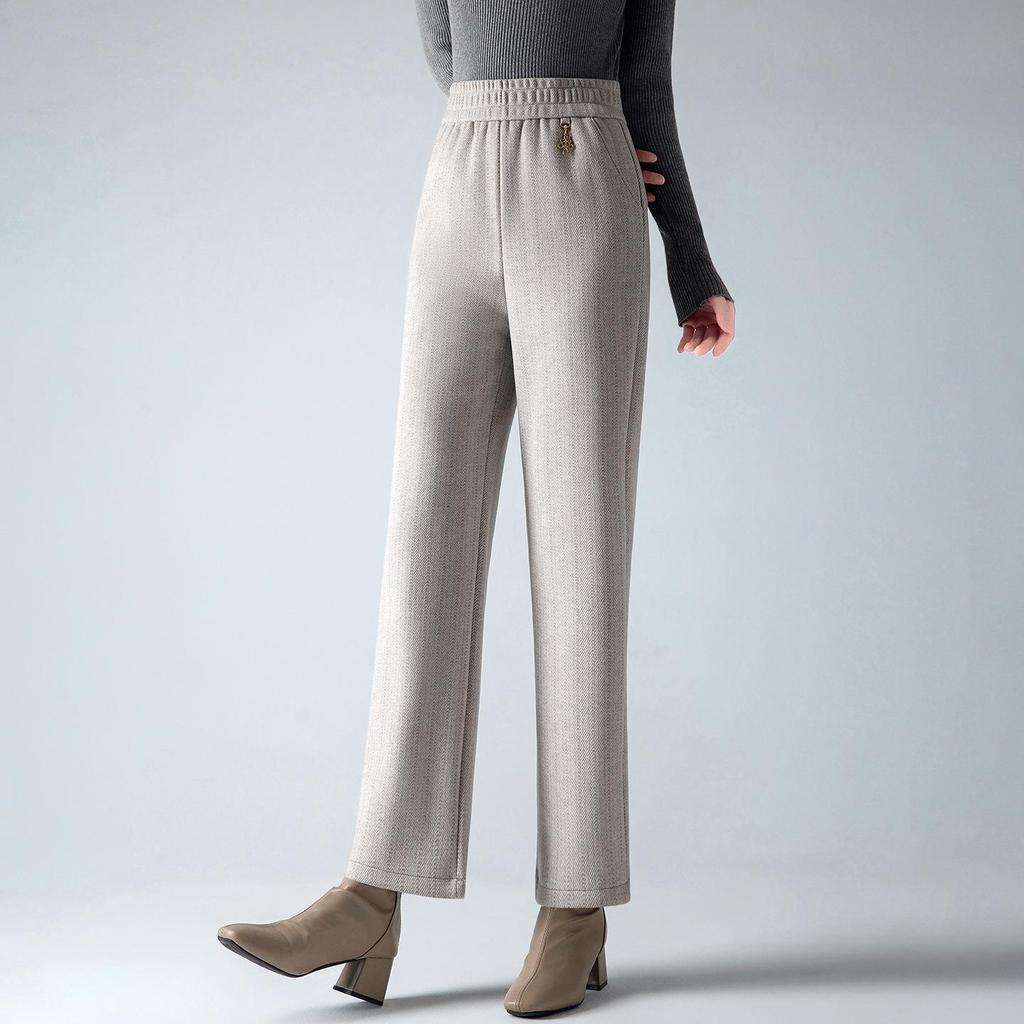 2025 Women's Korean Style Cashmere Micro-Flare Pants: Autumn/Winter, Plus Velvet, Warm, Thickened, Straight Leg, Flare