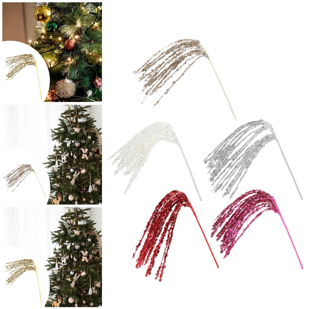 Glittery Faux Branches Artificial Floral Grass Pick for Vase Decoration Christmas Table Centerpiece Home Decor