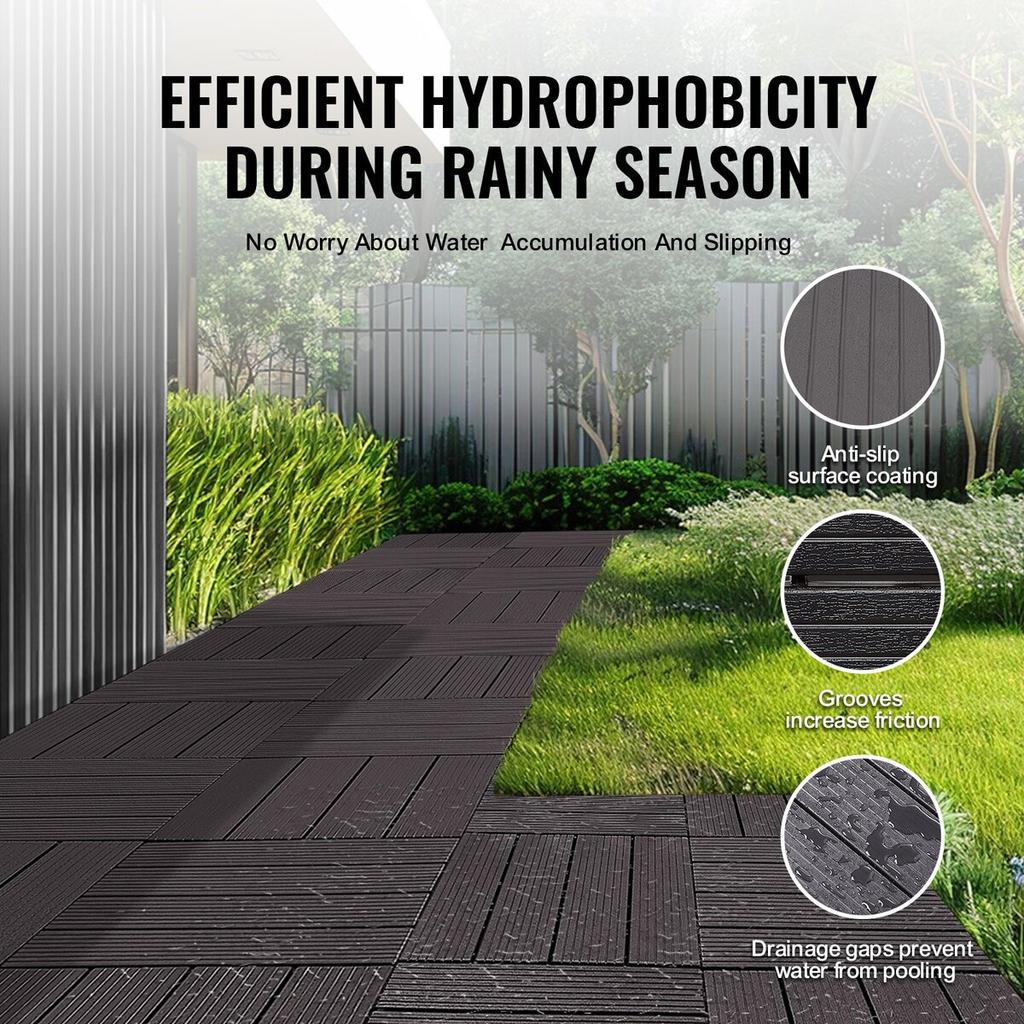 Interlocking Deck Tiles 36 Pack 12"x12" Waterproof for Porch Dark Brown