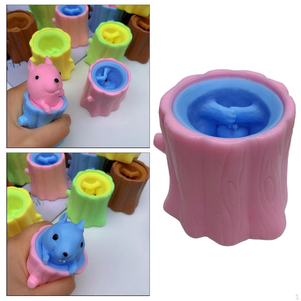 1pc Fun Squeeze Squirrel Cup Antistress Sensory Tree Stump
