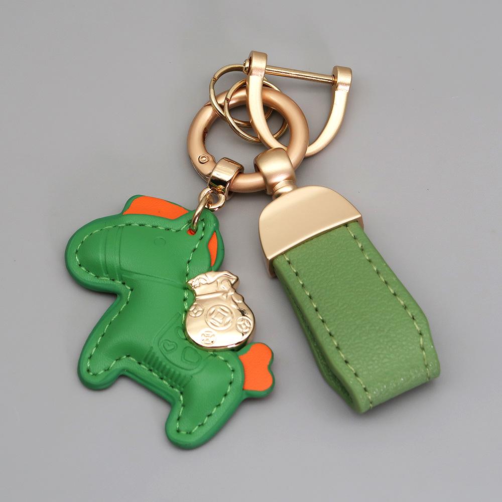 Kleiner Schaf- & Pferdeleder-Schlüsselanhänger mit Perlenanhänger - Gold