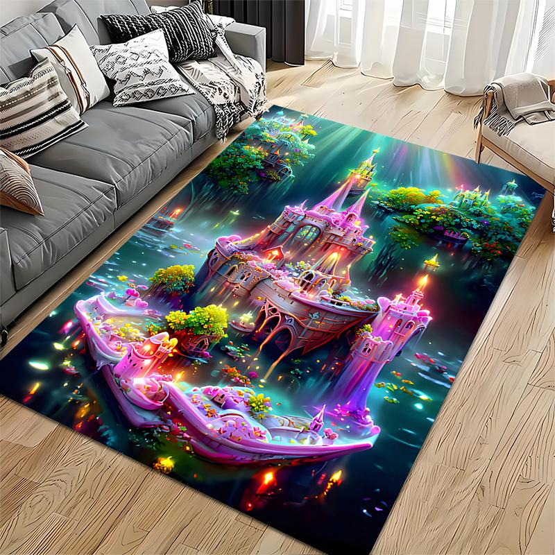 Colorful Fantasy Castle Landscape Rug Non-slip Rug Suitable for Living Room and Bedroom Sofas.