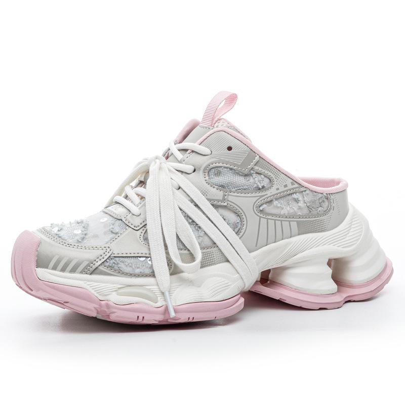 

GC * Starry Night Particles 2025 Summer New Thick Bottom Baotou Daddy Drag Girl Casual Mesh Beads Half Slippers 40 розовый