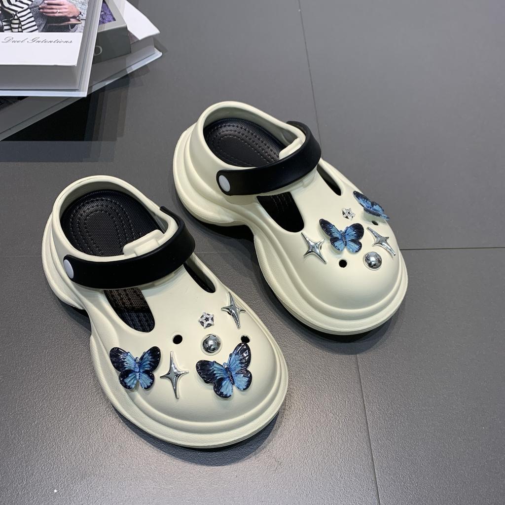 7.0Cm Heightening Hole Shoes Women's Fashion Versatile Trend Outer Wear Runaway Tired Feet Non-slip Bag Head Slippers