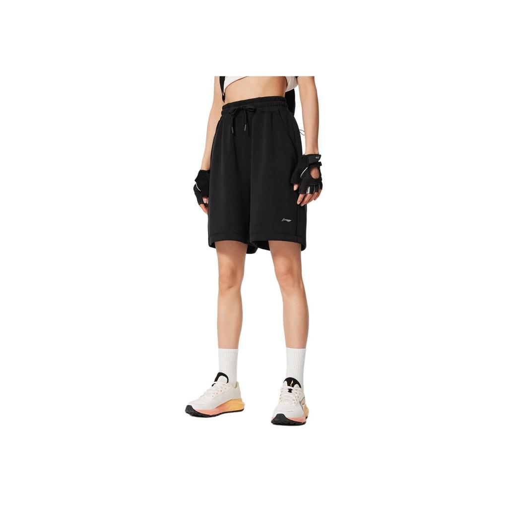 Li-Ning Fitness Series Solid Color Lace-Up Loose Casual Shorts Women Shorts Black AKSU472-2