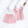 JunyueLiang Smooth and Shiny Loungewear Cute and Includes Shorts and Set or Set Size Women's Silk-Like Set, Sexy, Pants, 2-Piece 5-Piece (Pink 5-Piece