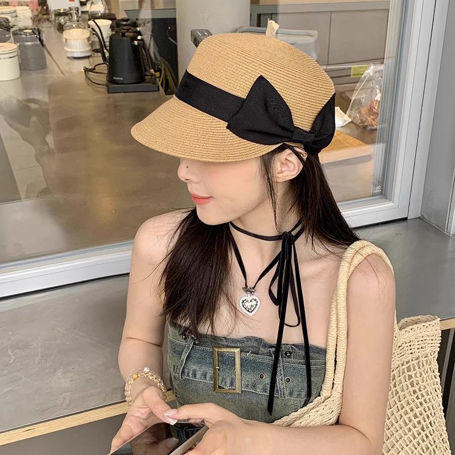 Elegant Summer Straw Hats Women Girl Short Brim Equestrian Caps Outdoor Foldable Breathable Baseball Cap Portable Beach Sun Hat