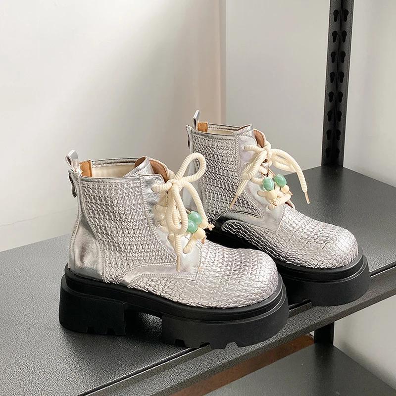 

Fashion Women s High-top Boots Trend Women s Platform Height Increase Short Booties Autumn Winter Women s Shoes Botas Para Mujer 35 серебряный