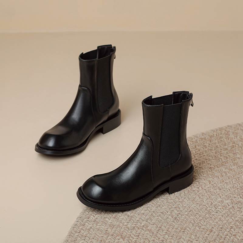 Krazing Pot Microfiber Autumn Winter Shoes Low Heels Size 43 Chelsea Boots Back Solid Color Preppy Style Ankle Boots