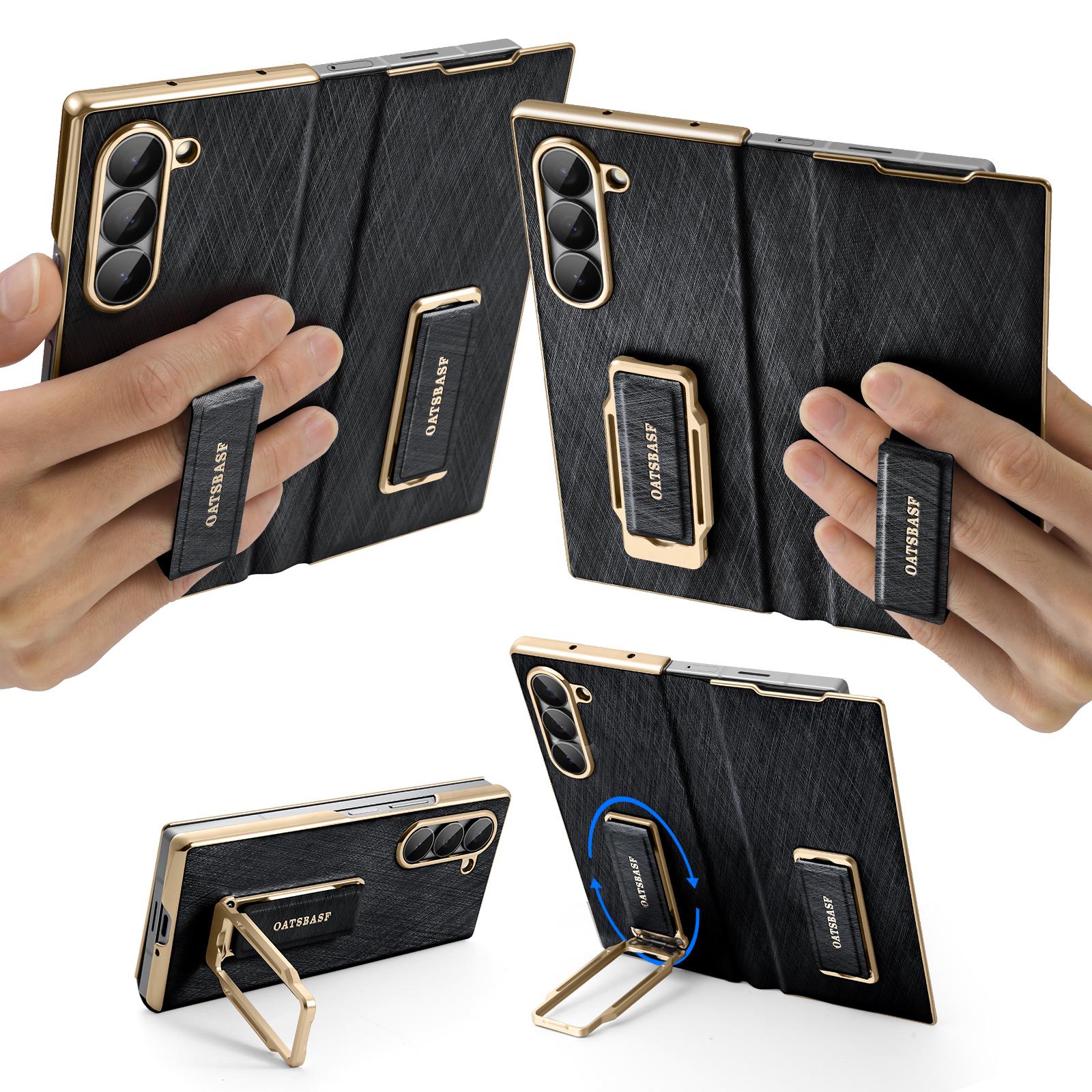

Oatsbasf Dual Strap Leather Case for Samsung Galaxy Fold 7 6 Phone Case with Stand 360° Rotatable Shockproof Protective Cover Galaxy Z Fold7 чёрный