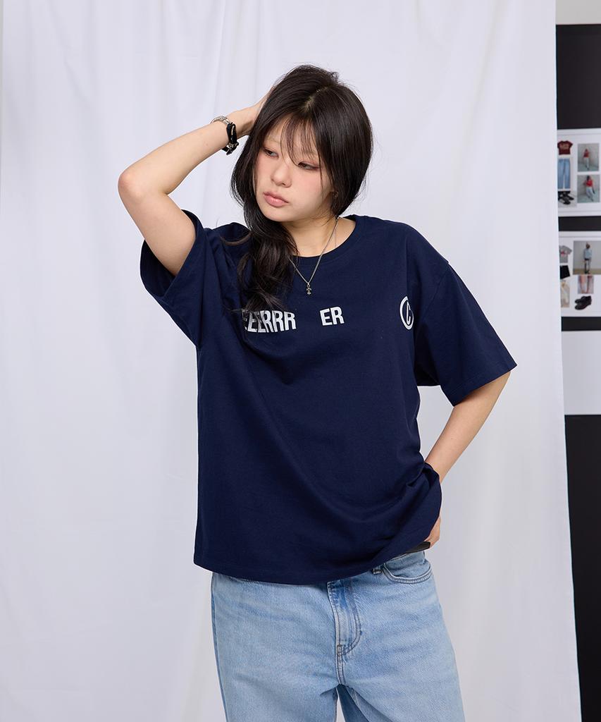 EEERRR Big Saint Logo Over-Crop Fit T-Shirt (Navy)