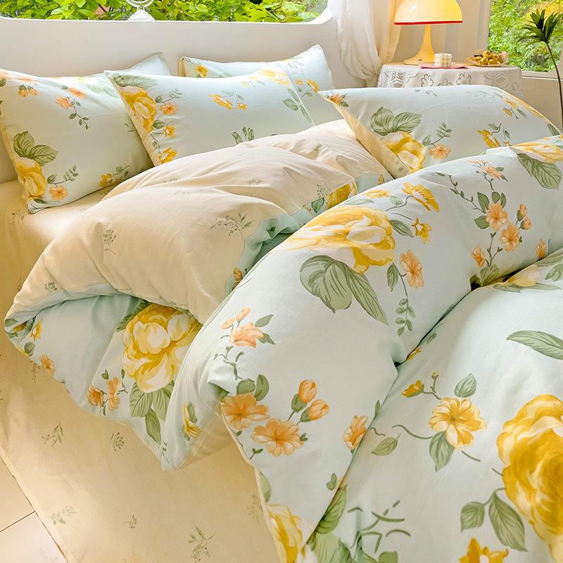 Vierteiliges Set aus reinem Baumwollbett, Baumwollbettwäsche, Bettbezug, Bettlaken, dreiteiliges Schlafsaalset