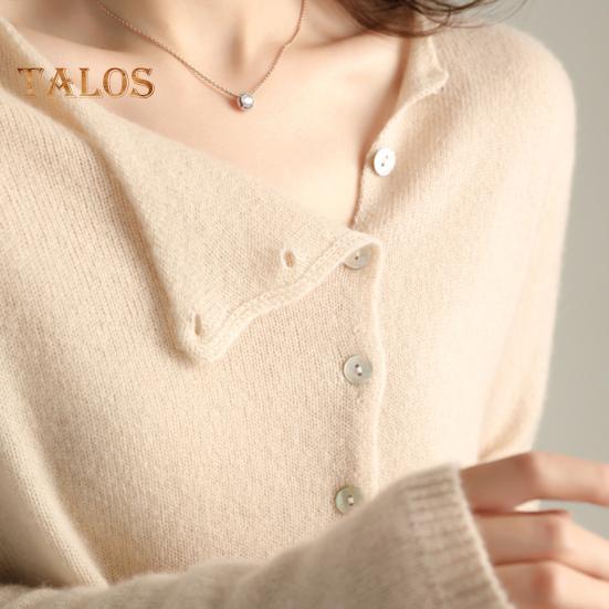 Knitting Tops Women Long Sleeve Round Neck Casual Home Style Top Solid Color Single Breasted Fitted Stretchy Tee Daily Wear