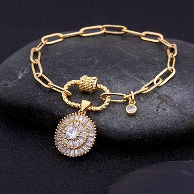 Nidin 17 Styles Light Luxury Copper Zircon Star Moon Pendant Bracelets For Women Men Link Chain Bracelets Geometric Jewelry