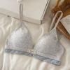 Plaid splicing polka dot thin triangular cup without steel ring to gather small breasts, double breasts, anti-sagging bra set
