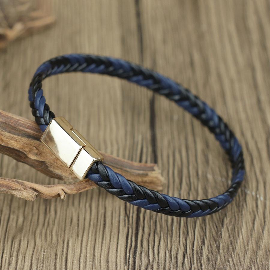 Charm Läderarmband för Män Klass A Magnetiskt Spänne Handgjord Flätad Wrap Punkarmband Coolt Cykling Homme Mångsidiga Accessoarer