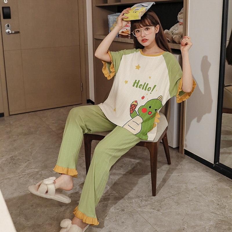 Cotton Pajamas Women's Long-sleeve Fresh and Cute Thin Two-piece Suit Womens Two Piece Sets Pajamas