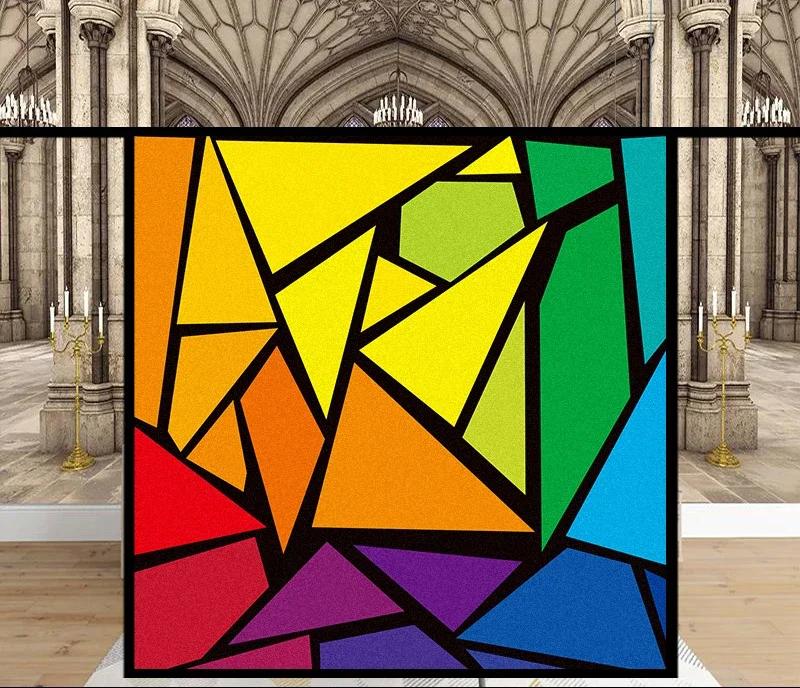 Stained Glass Window Stickers, Privacy Film, Church Style, Static Cling, Decorative Frosted Window Films, Customized Size