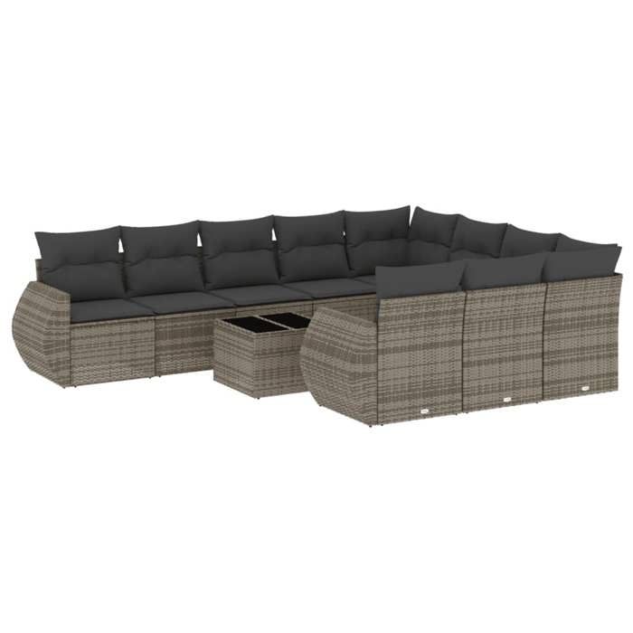 VidaXL Salon de Jardin avec Coussins 11 pcs, Canapés de Terrasse, Ensemble de Meubles de Patio, Mobilier d'Extérieur, Gris 3221899
