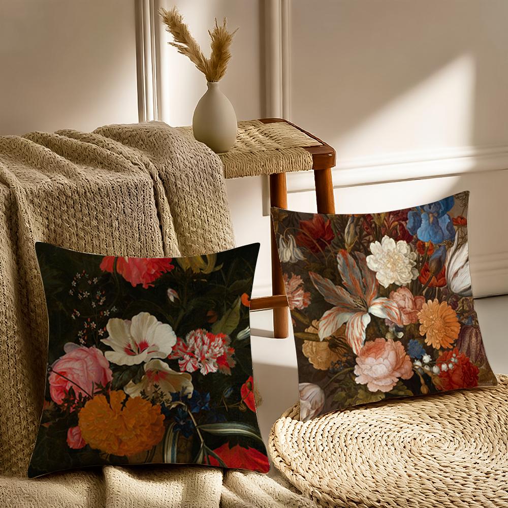 Beautiful Oil Painting Flowers Cushion Cover Pillowcase Anti-Dustmite Living Room Sofa Decor Cushion Room