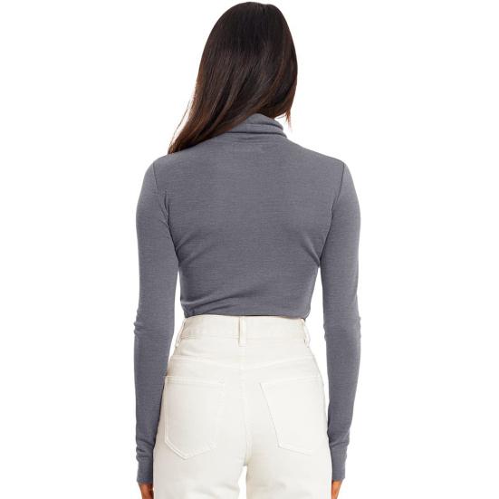 Women Bottoming Tops Slim Fit Stacked Collar Long Sleeve Solid Color Pullover Shirt Elastic Jumper Daily Wear