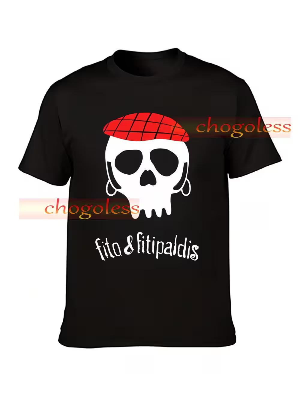 Fito&FITIPALDIS Men s & Unisex Retro Gothic T-Shirt with Skull & Red Beret Design - Black Rock Tee Suitable for Concerts XXL