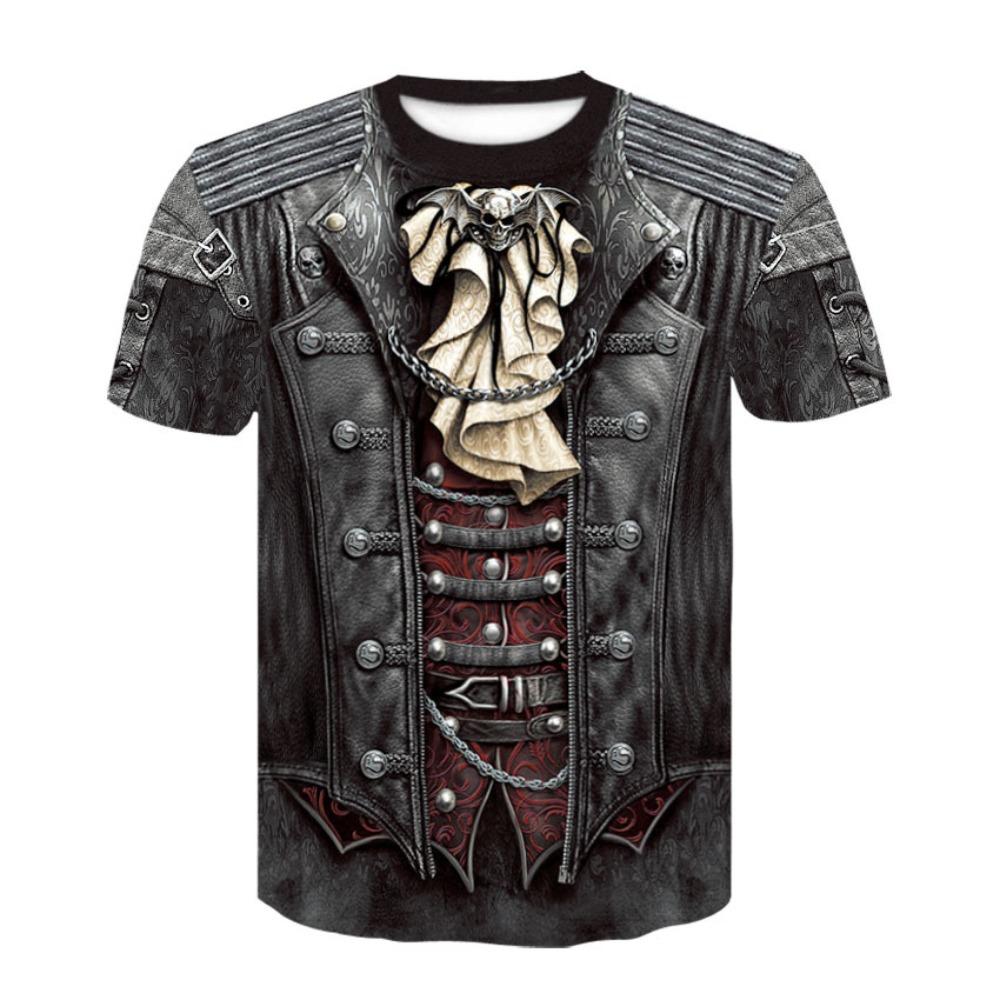 Terror Skull 3D Digital Printed Men's Fashion Trend Round Neck Short Sleeved T-shirt