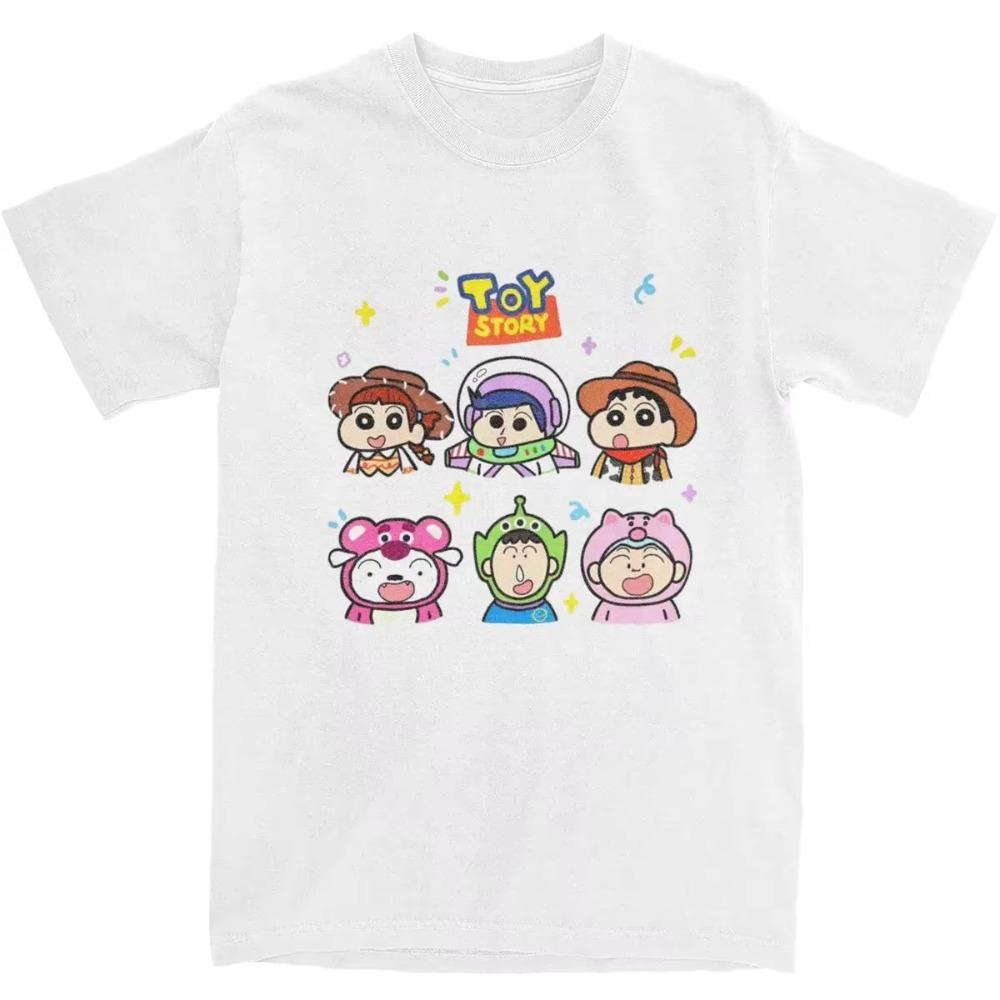 

Men Crayon Shin-chan X Toy Story Cartoon T-Shirts Cotton Top Tees Summer Vintage Short Sleeve T-Shirt XXXXXL белый