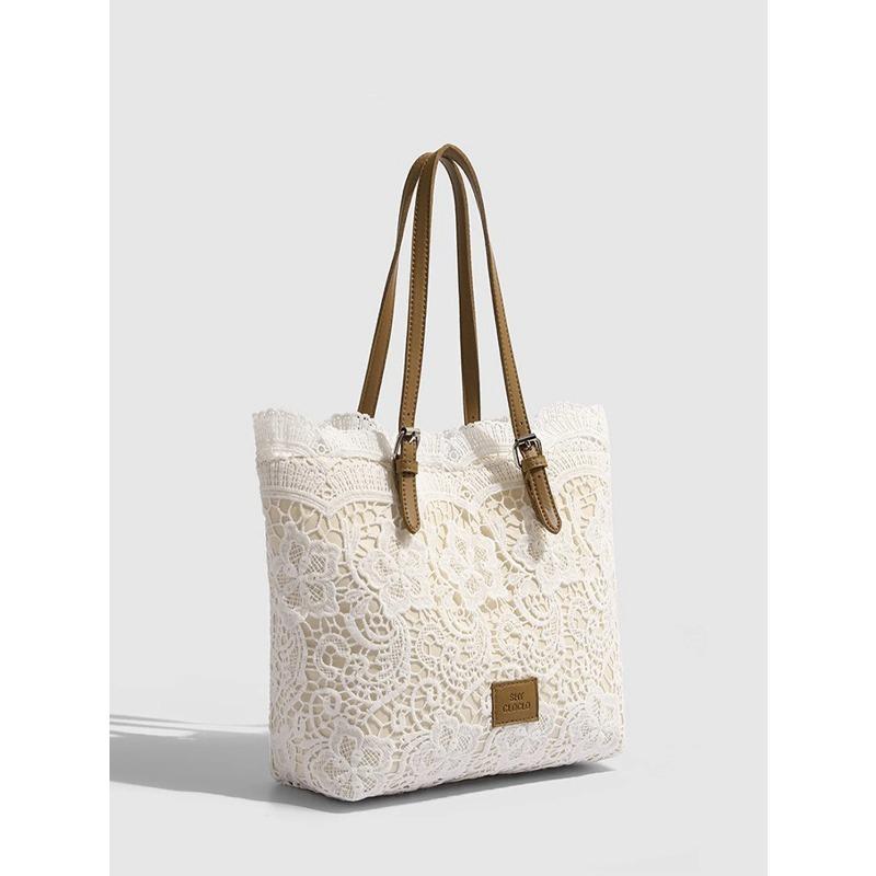 Fairy Style Lace Tote Bag, Large Capacity Bucket Woven Bag, Fashiable and Versatile Shoulder Bag