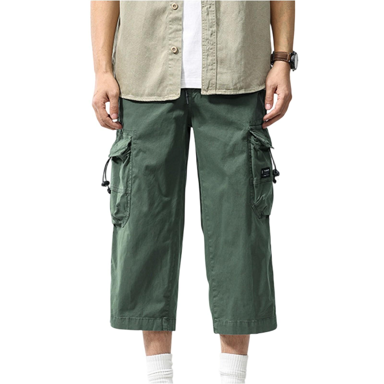 

Мужские летние свободные шорты с несколькими карманами, укороченные повседневные брюки для отдыха на открытом воздухе XL армия зеленый