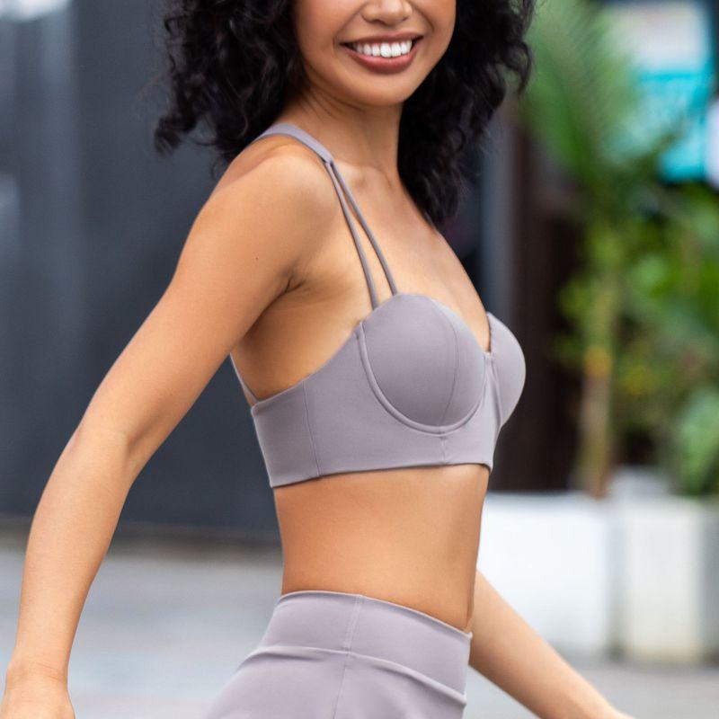 

[Серия Petal] Модный бюстгальтер с перекрестной поддержкой, ощущение обнаженности, спортивный костюм для йоги, женская юбка-шорты с высокой талией и кружевом Gray bra M (52.50 kg-57.50 kg