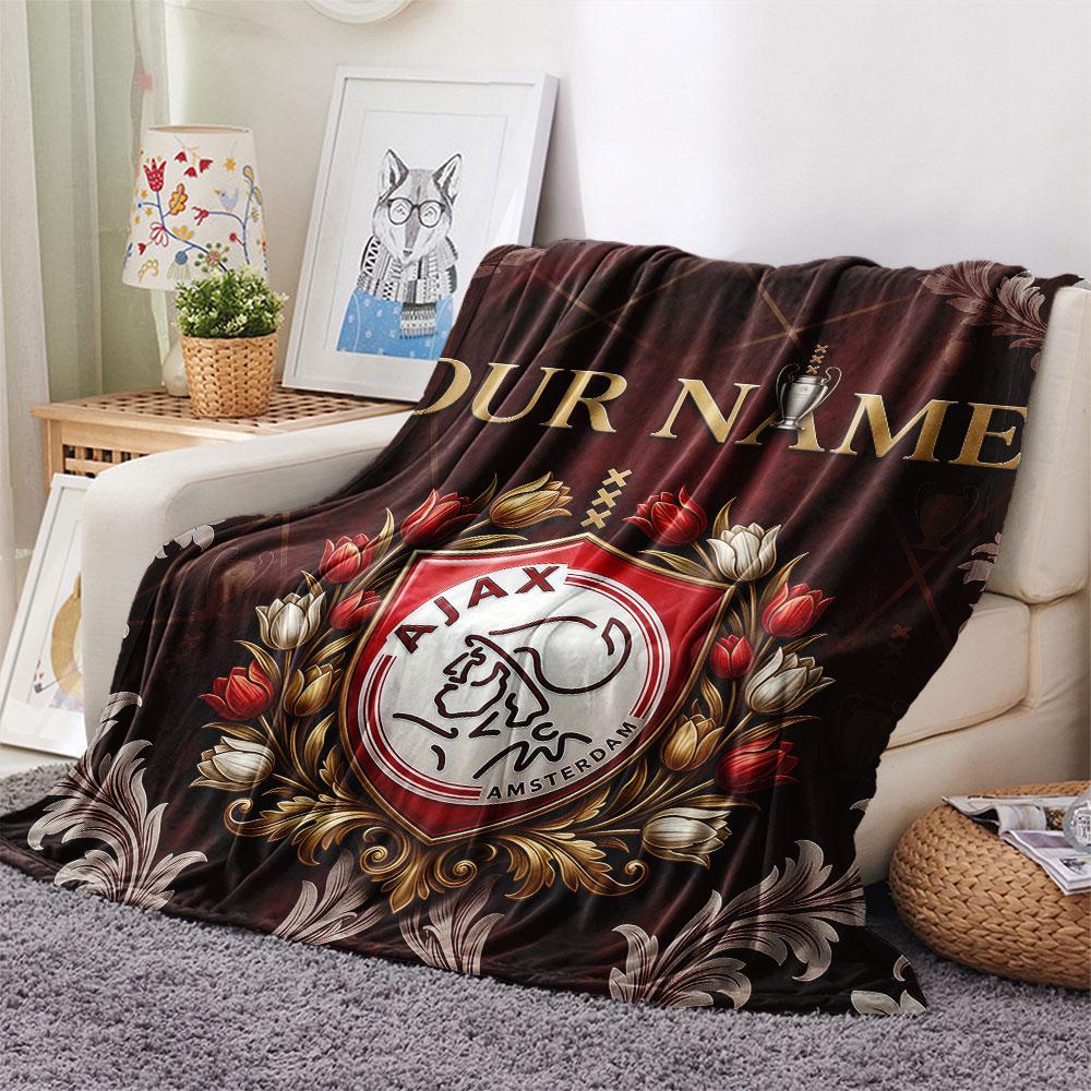 Custom Name,AFC Ajax Printed Flannel Blanket, soft throw for bedroom sofa, washable, Christmas present, great gift.