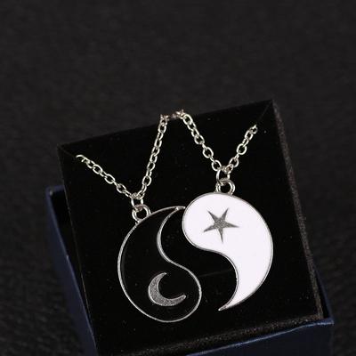 Couple Moon Star Necklaces Chinese Tai Chi Gossip Banish Bad Luck Charm Pendant ChainNecklace Jewelry Lovers Valentine's Gift