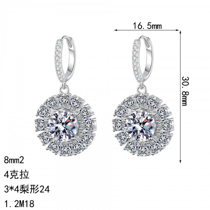 Elegant Sunflower Moissanite Stud Earrings Women Sterling Lightweight Luxury Party Jewelry