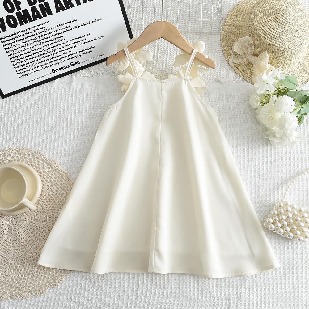 Summer Korean Version Baby Girl Casual Solid Color Dress White Decoration Fashion Temperament Princess