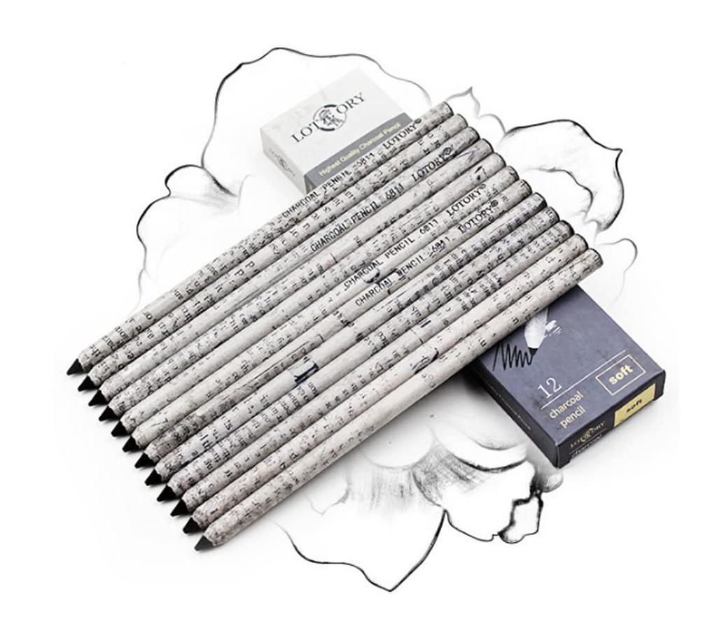 Charcoal Pencil Set of 12 Drawing Charcoal Brush Soft Charcoal Pencil Sketch Painting Drafting Pencil Line Drawing Art Material Charcoal Charcoal Easy