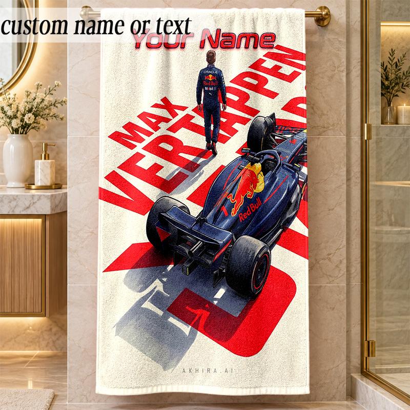 Beach TowelMax Verstappen Custom Name Text Personalized Soft Towel for Beach Pool Indoor Home Decor Gift