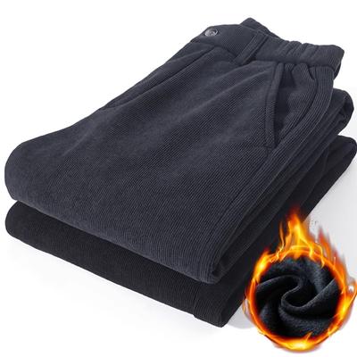 Winter Men Fleece Warm Thick Casual Pants Men Business Elastic Waist Slim Fit Korean Corduroy Long Trousers Male Black Pants