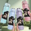 1PC Chroma Faded Minimal Text Print 750ml Colorful Plastic Sports Water Bottle Leakproof Pop Up Lid with Straw for Outdoor Work Home Use