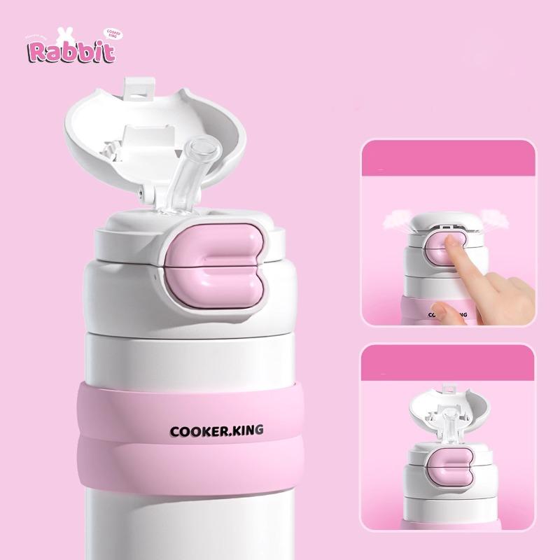 COOKER KinG 500ML Insulated Vacuum Flasks Stainless Steel Straw Cup for Children Leak-Proof Thermal Flask Travel Water Bottle