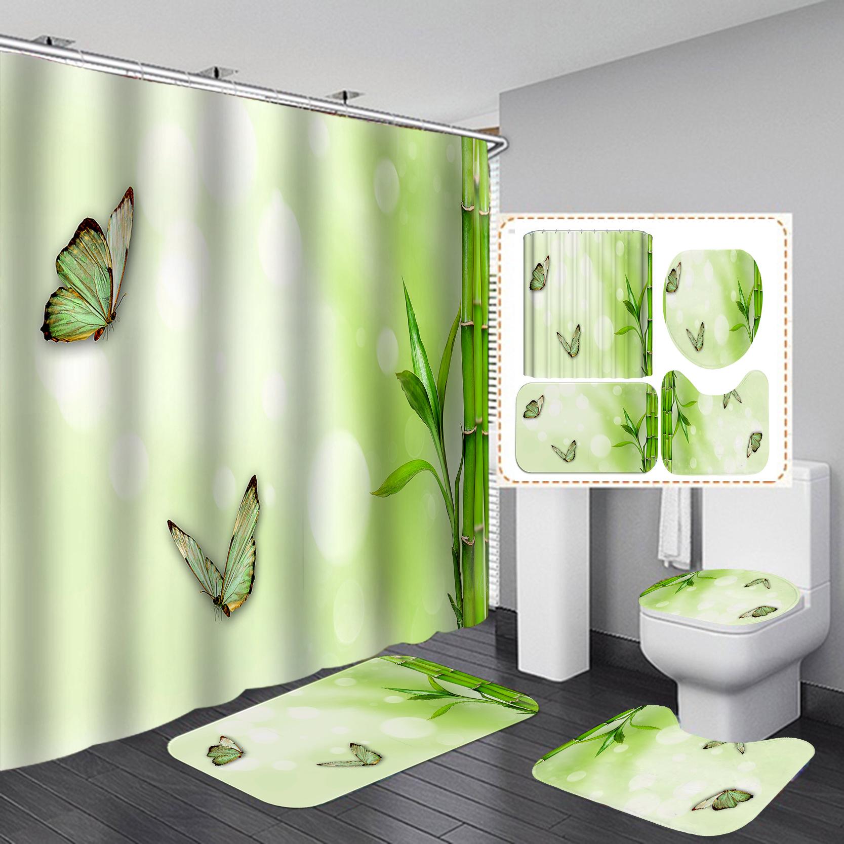 

Комплект занавесок для душа из полиэстера высокой четкости: Водонепроницаемый, устойчивый к проколам, дизайн Mangosteen для перегородки ванной комнаты 3-piece set (mat + U-shaped + toilet lid) - 320g