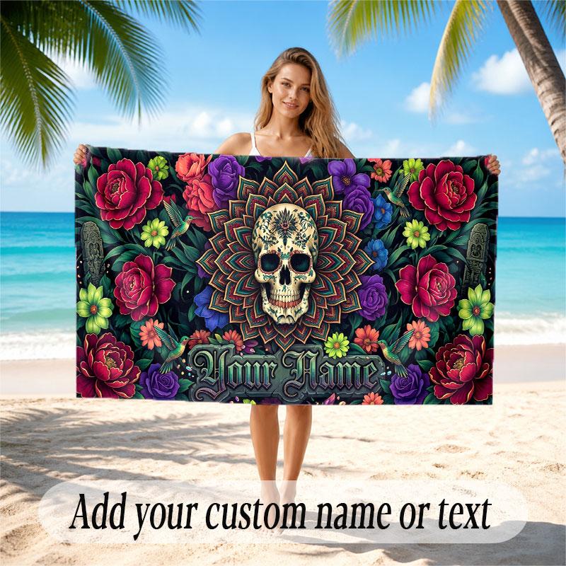 Decorative Artwork Theme Beach Towel Personalized Custom Name & Text Soft Quick Dry Beach Towel for Swimming Travel