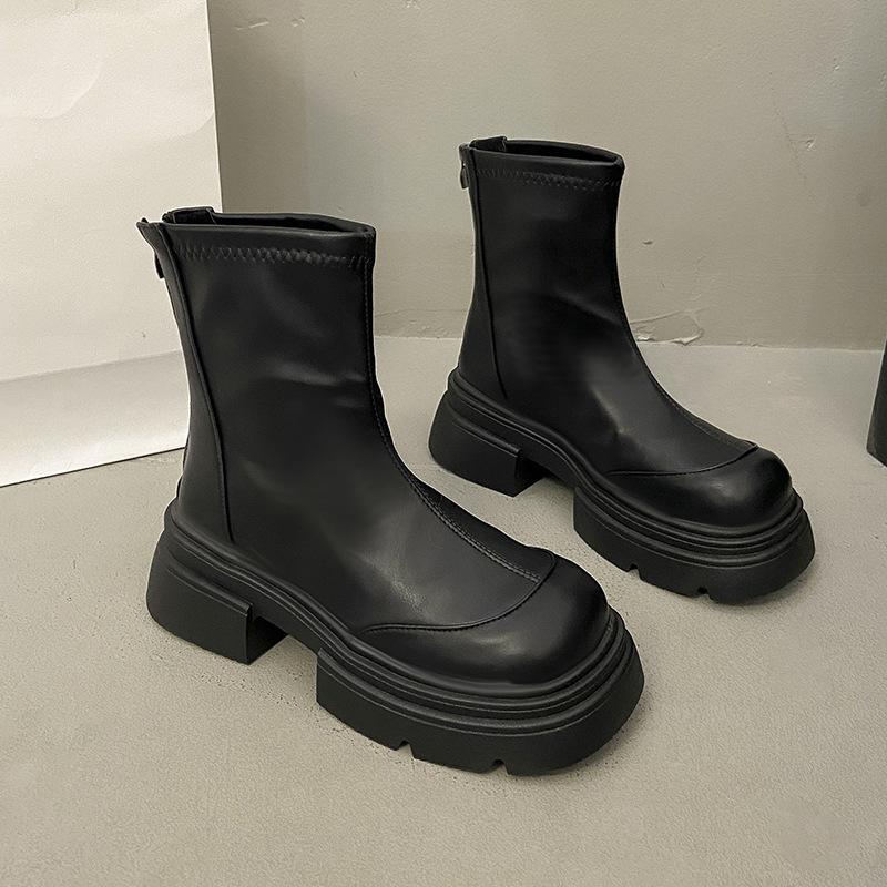 

Thick-soled cigarette boots Chelsea Martin boots Coarse heel stretch boots Skinny boots Fleece black women s short boots 40