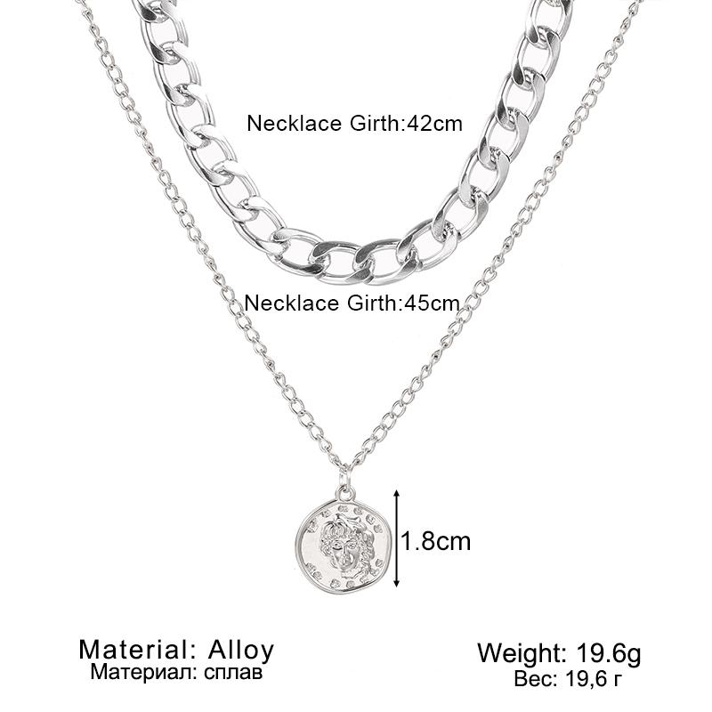 2024 Retro Ring Multilayer Necklace Hexagon Circle Arrow Necklace Fashion Trend Temperament Retro Necklace