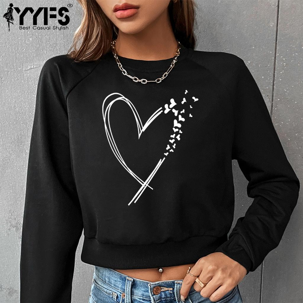 YYFS Camicette e camicie a maniche lunghe con scollo a V e stampa Love, casual, primavera-autunno, da donna