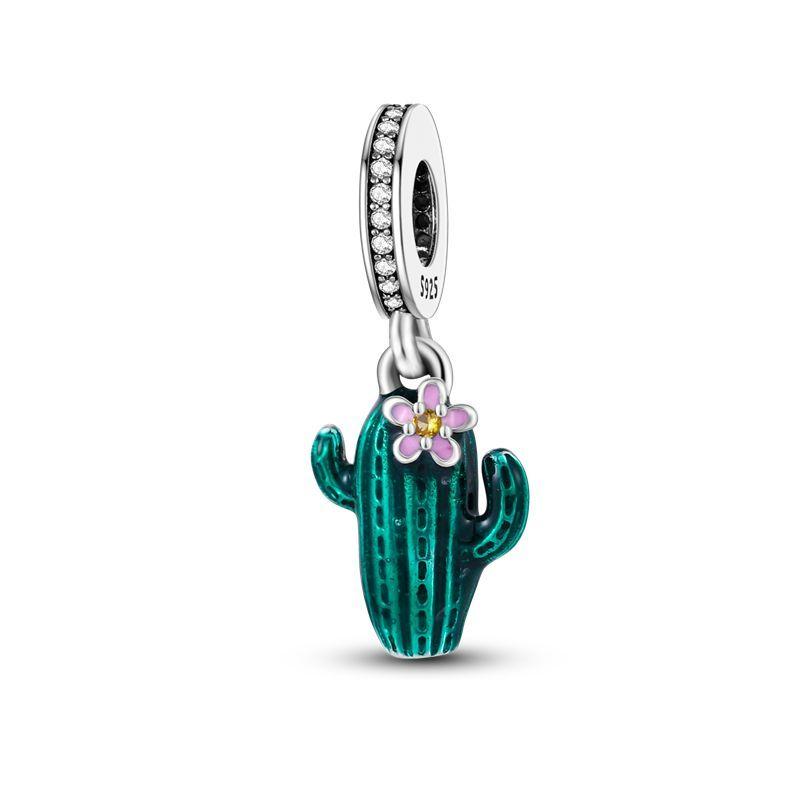 Real Copper Sunflower Blue Zircon Charms Beads Fit Necklace Original Bracelets Exquisite Diy Jewelry Gift