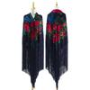 Elegant Long Tassel Peony Flower Shawl Scarf - Ethnic Retro Style, 50cm.